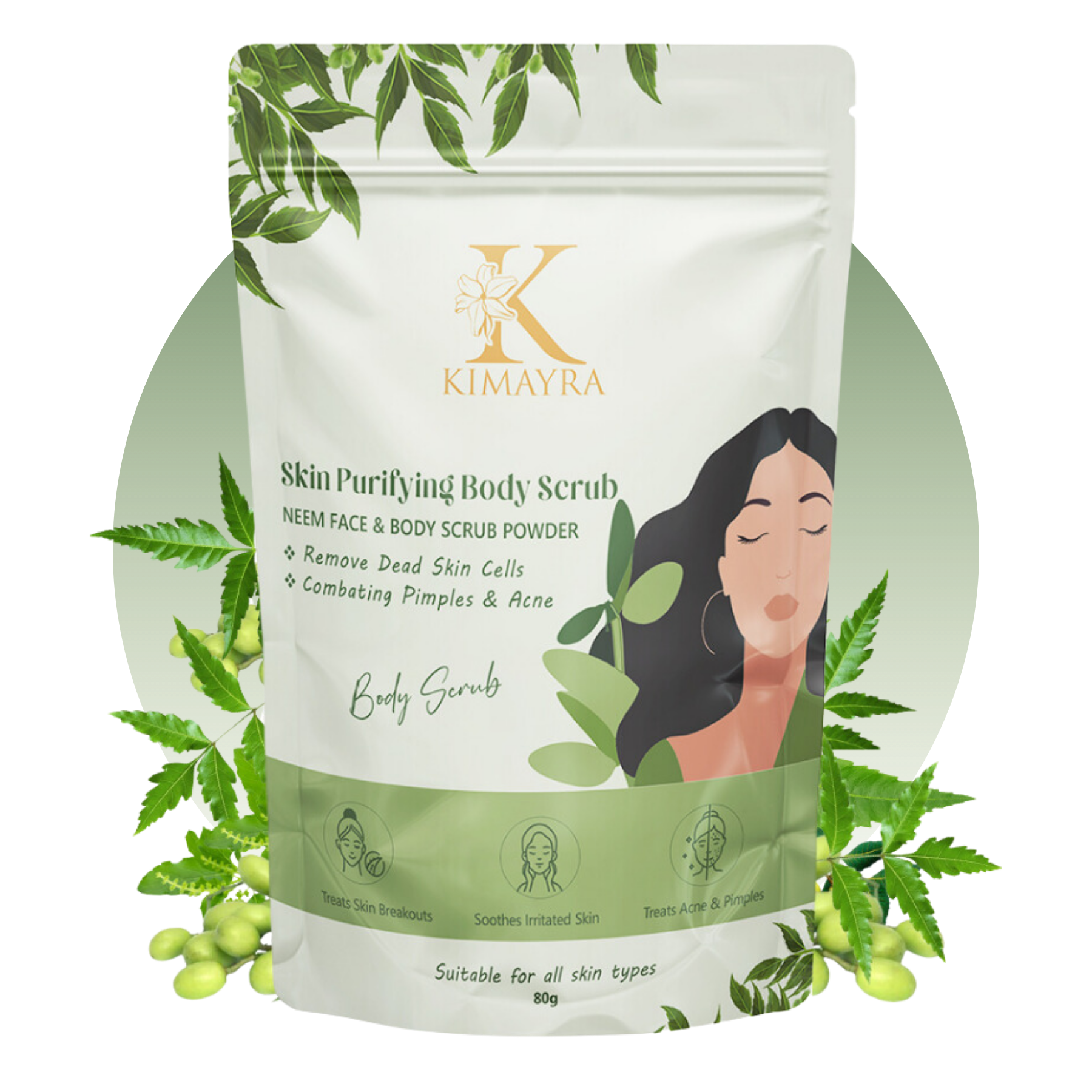 Neem Face and Body scrub powder packet with ingredients image