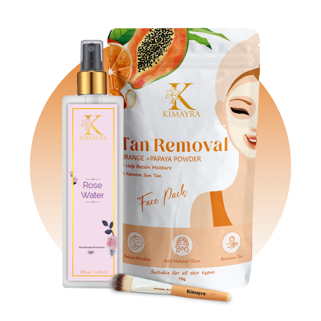 Tan Removal Face Pack Powder & Rose Water Combo + Free Brush