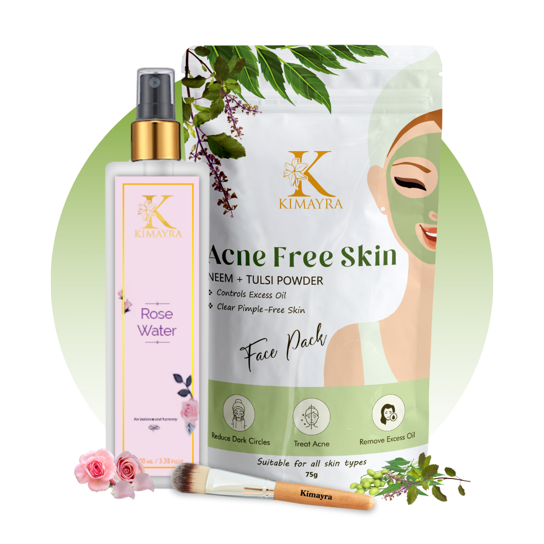 Acne Free Skin Face Pack Powder & Rose Water Combo + Free Brush