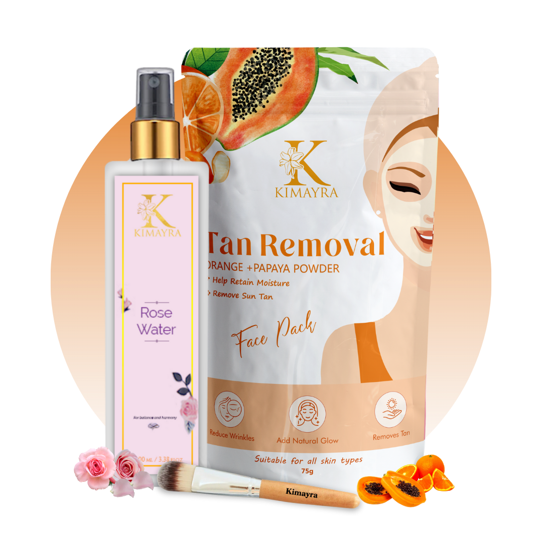 Tan Removal Face Pack Powder & Rose Water Combo + Free Brush