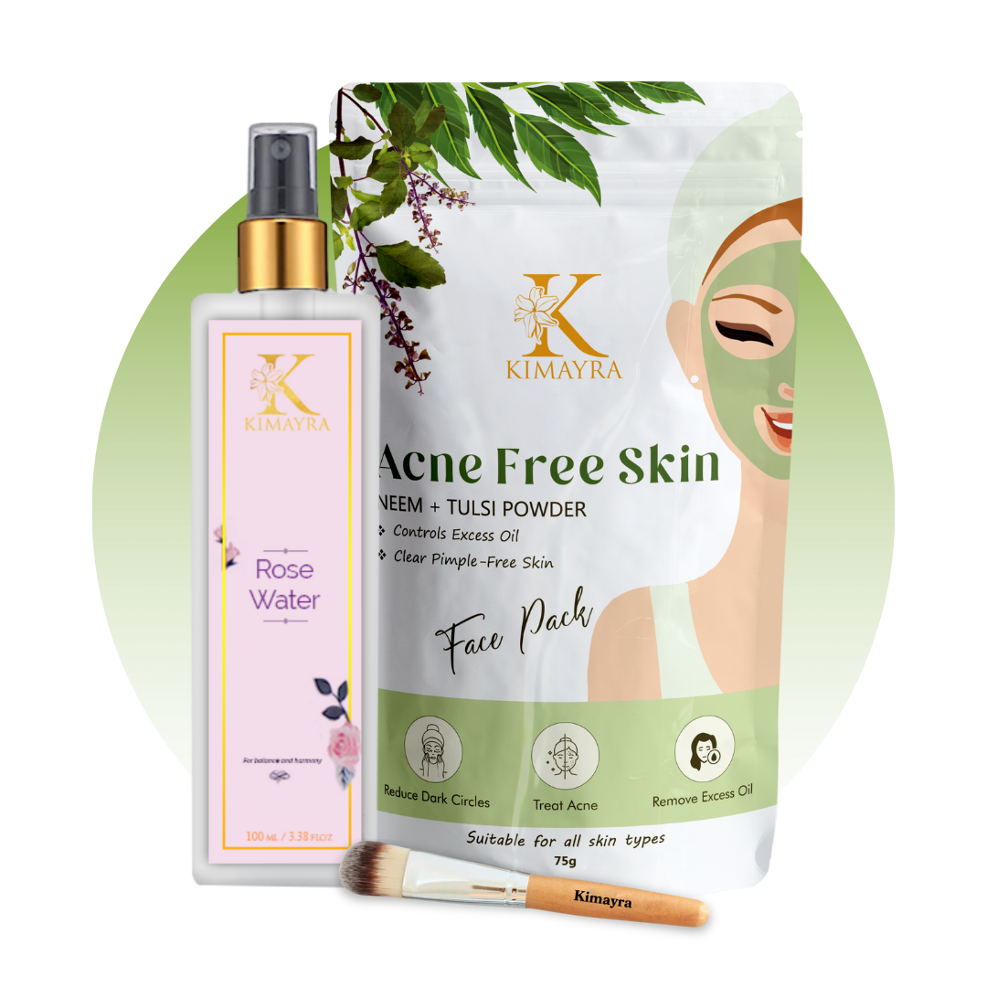 Acne Free Skin Face Pack Powder & Rose Water Combo + Free Brush