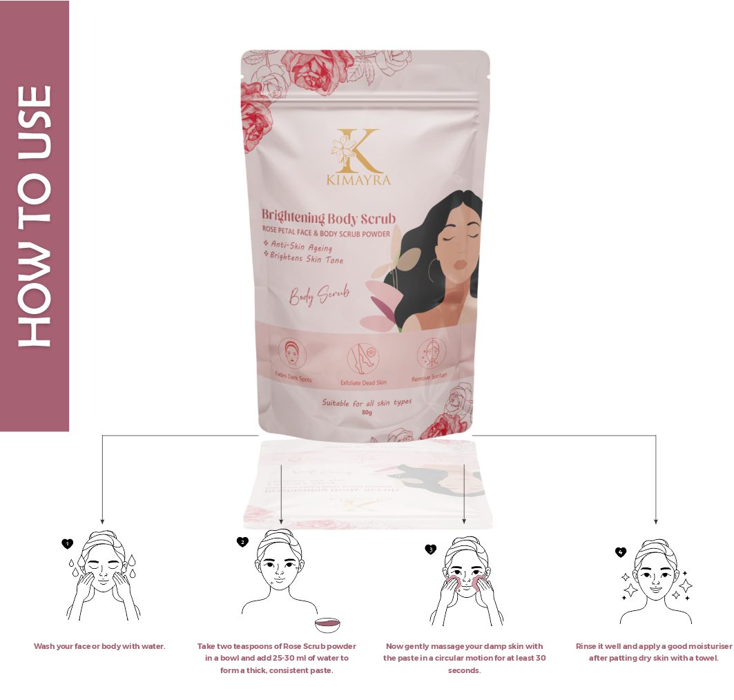 Rose petal face and body scrub how to use procedure packet front